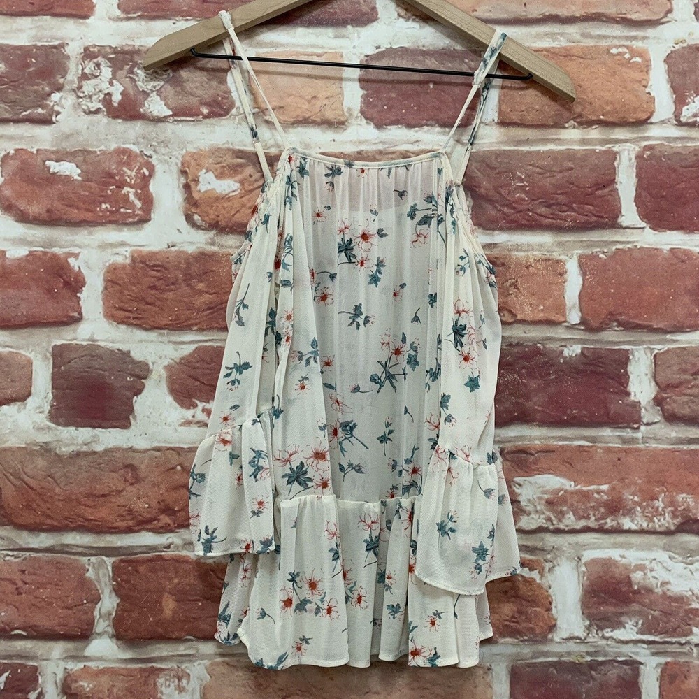 Anthropologie Eden & Olivia Top Women's Small Cream Floral Cold Shoulder Blouse